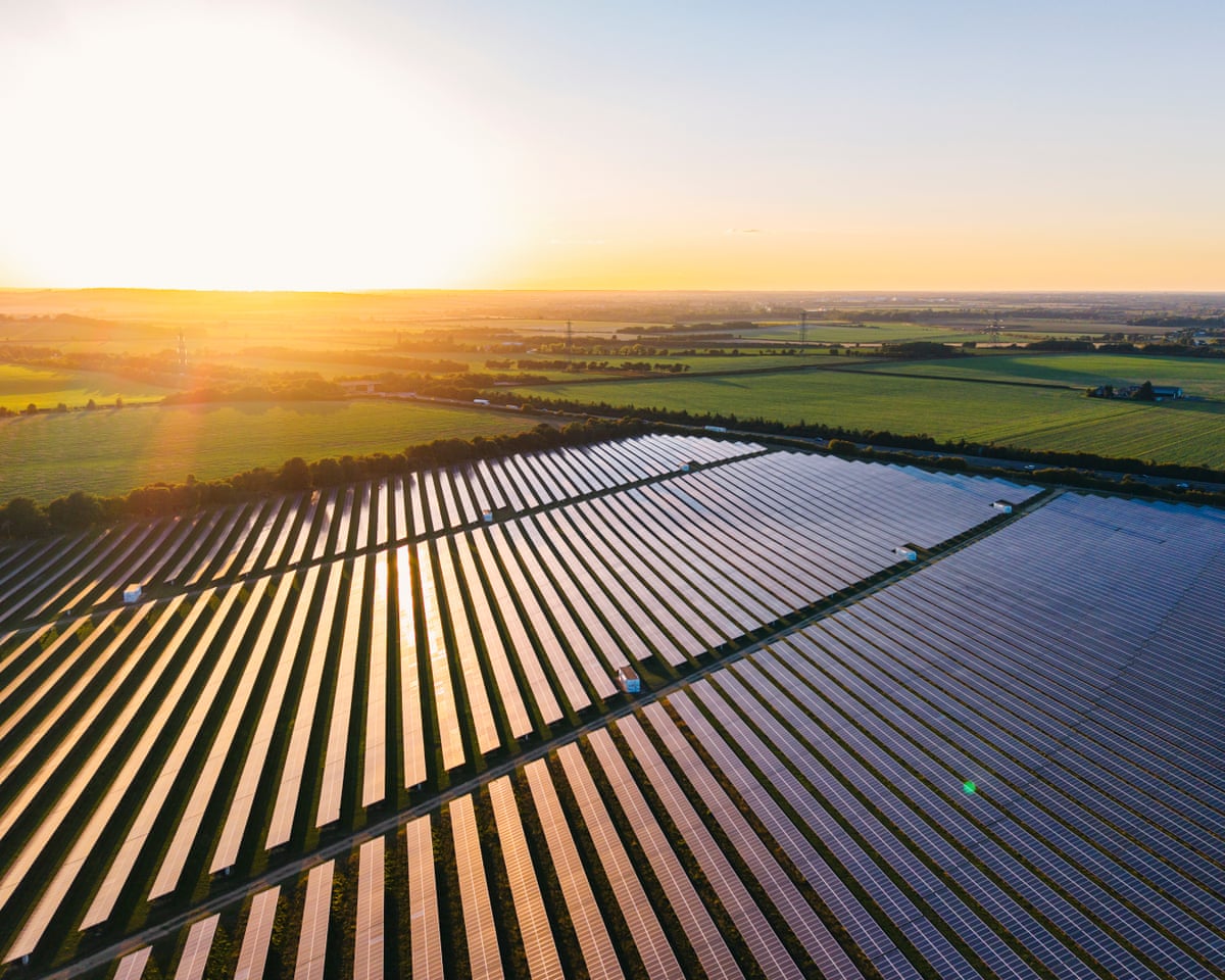 Solar panels at sunset